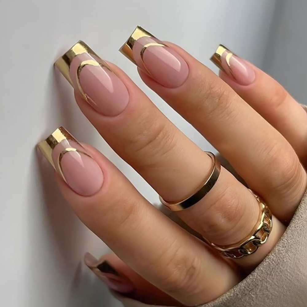 Modern Gold French Tip Nail Art Set